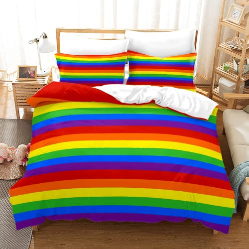 Tomifine Kinder Bettwäsche 135x200 cm Regenbogen Mädchen Bettwäsche Set Regenbogen Wolken Bettbezug mit Kissenbezug Mikrofaser (100x135 cm+40x60*1,Bunt e)