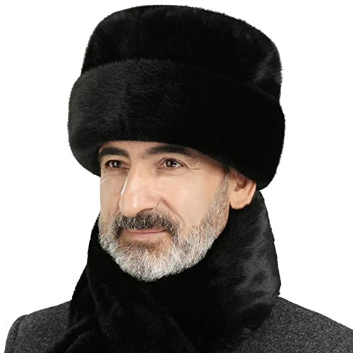 PRELGOSP Russenmütze Herren Fell, Wintermütze Winddicht Pilotenmütze, Trappermütze für Skifahren, Schlittschuhlaufen und Andere Outdoor-Aktivitäten