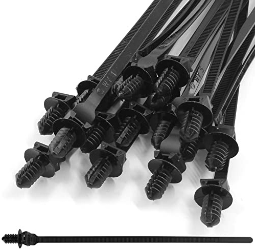 Piutouyar 50 Pcs Black Nylon Push Mount Cable Zip Tie, 205mm/8.3Inch | Fir Tree Mount Cable Ties, Multi-Purpose Self-locking Wire Wrap Strap