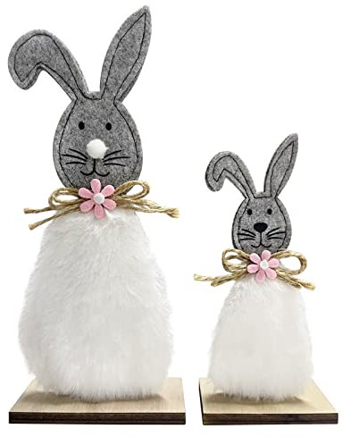 Bseical Decorazioni Pasquali per La Casa, Coniglietto Pasquale Legno, Pasqua Decorazioni Tavola, Peluche Feltro Coniglietto Pasquale con Orecchie Lunghe Simpatico Accessori Oggetti Pasquali 2pcs Set