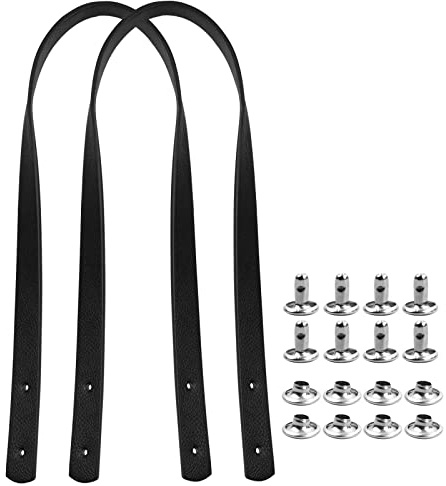 Laughhe Taschenhenkel PU Schultergurte Leder Taschengriffe 2 Stück, Länge 60 cm, 2 cm Breit, Ersatz Handtaschenriemen Handtaschen Griffe mit Nieten (Schwarz)
