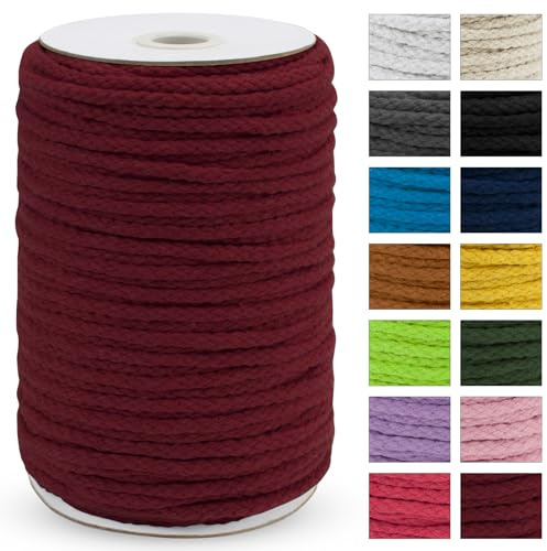 Uiopa Macrame Cord 5mm x 90m, Thick Macrame Rope 8-Strand Braided Cotton Rope, Wine Red Cotton Cord for Plant Hangers, Wall Hanging, Dream Catcher, Garden, DIY Projects
