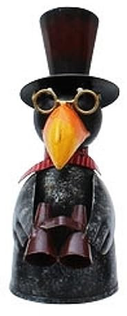 ETC lustiger Zaunhocker Rabe mit Hut Goldener Brille und rotem Schal Metall bemalt Verschiedene Motive zur Auswahl (schwarz-braun Fernglas)