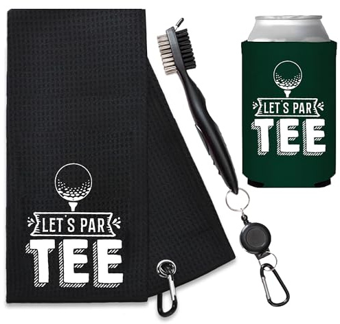 Your Dream Party Shop Let's Par Tee Funny Golf Towel for Men with Brush and Can Cooler - Black Funny Golf Towels for Men