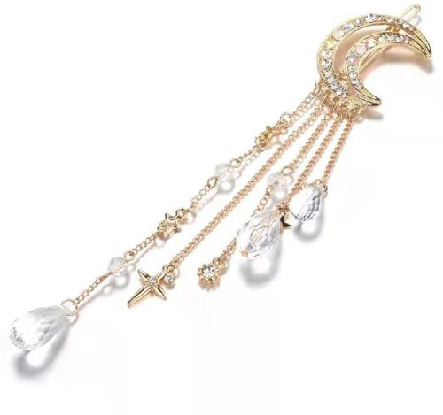 FKWKUW Haarspange Kristall Quaste Haarspange Hohlen Halbmond Haarspange Strass Perlen Baumeln Haarnadel Clip Für Frauen Und Mädchen Haarschmuck Kopfschmuck