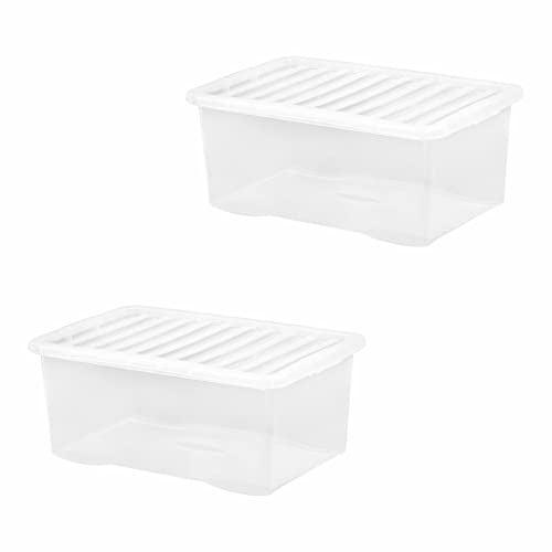 JMS we create smile Set of 2-45L Crystal Clear Plastic Storage Container With Lid - Transparent Storage Box Organiser For Toys Garage Office Home & Kitchen - Made in UK (45 Litre)
