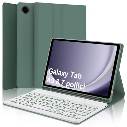 WINCHKING Cover Tastiera per Samsung Galaxy Tab A9 8.7, Italiano Bluetooth Rimovibile Retroilluminata Tastiera per Samsung Galaxy A9 Tablet 8.7 pollici 2023, Verde scuro