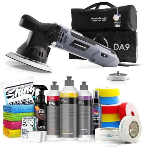 Poliermaschinen Set: chemicalworkz DA9 Exzenter Poliermaschine + Koch Chemie Politur Set + Royal Pads Premium Polierpads + Dr. Wack Versiegelung für Lack + Zubehör | 20-teilig