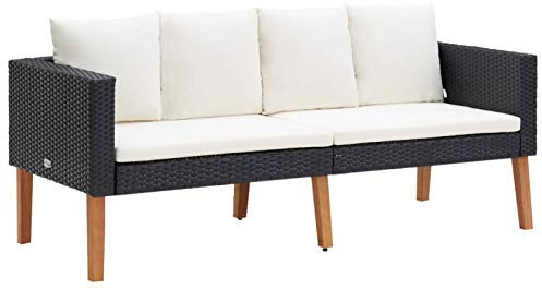 Gecheer 2-Sitzer-Gartensofa mit Auflagen Poly Rattan Schwarz