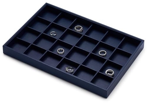 Papten Blau Leder Schmucktablett, Organizer 24 Fächer Schmucktablett | Schmuckaufbewahrung Schublade Schmuckeinsatz Organizer Schmuck Display, 35x24x3cm,Schmucktablett stapelbar