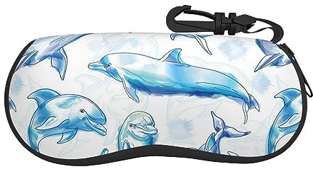 LZNJZ Tragbares, weiches Brillenetui mit Karabiner und Reißverschluss, Aquarell-süßes Delfin-Brillenetui für Damen und Herren, siehe abbildung, 17cm x 8cm