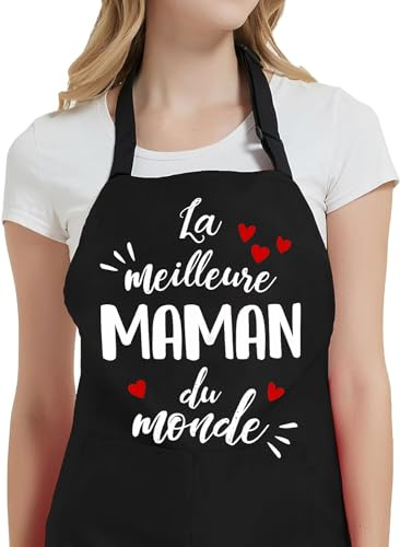 Regalo para Mamá, Gkmamrg - Delantal de Cocina, Delantal Ajustable para Cocinero, Barbacoa, Jardín, Restaurante, Barbacoa, Cafetera, Negro, 80 cm x 60 cm