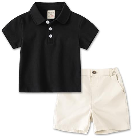 Volunboy Sommardräkter för barn, kortärmad polotröja och shorts för nyfödda pojkar 1–6 år, Svart, 3-4 anni