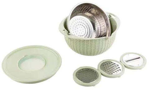 BURLOE 4-1 Colander Mit Mischschüssel Set, Edelstahl Und Colanders Multifunktion Einsätzen Salatschleuder Nudelsieb Küchenhobel Hobel Gemüseschneider,Grün