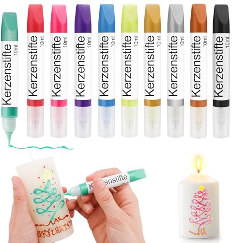 Scentoria 10 Stück Wachsstifte für Kerzen, Kerzen Bemalen Set 10x10 ml Kerzenstifte, Keramik Bemalen Set, Kerzen Selber Machen Set, Candle Pen, Kerzenstifte zum Verzieren （Perlglanz）