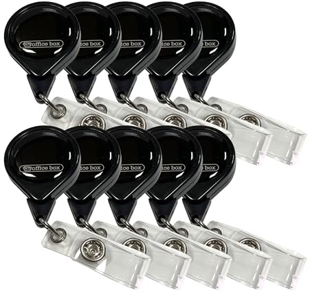 Office Box - Llavero Retráctil Con Cordón Extensible de Hasta 60 cms. Con Clip Metálico Para Llevar Cómodamente tus Identificaciones y llaves. (Pack 10 Unidades)