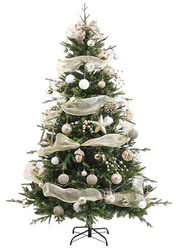 DXDRT 180 cm Weihnachtsbaum mit verschiedenen Ornamenten, PE künstlicher Tannenbaum mit Schleife als Spitze, Weihnachtsdekoration für drinnen und draußen(Keine Lichter)