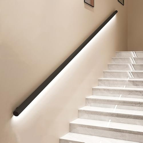 Ringhiera moderna per scale con luci a gradino Corrimano a parete per scale interne Corrimano in tubo di alluminio nero 190 cm