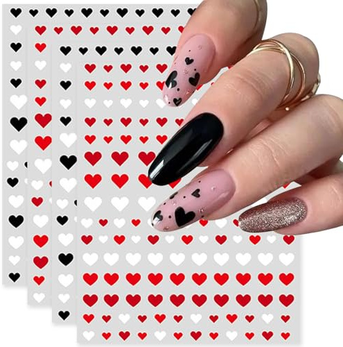 WhaleO 4 Stück Nagelsticker Nagel Stickers Nägel Sticker Set Fingernagel Sticker Aufkleber Nägel Nagelaufkleber Nageltattoos Nagellack Aufkleber Nail Design Nagel Deko Herzförmiges Muster