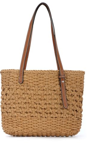 SUKUTU Borsa Di Paglia Intrecciata Vacanze Estive Donna Bohémien Tinta Unita Marrone L