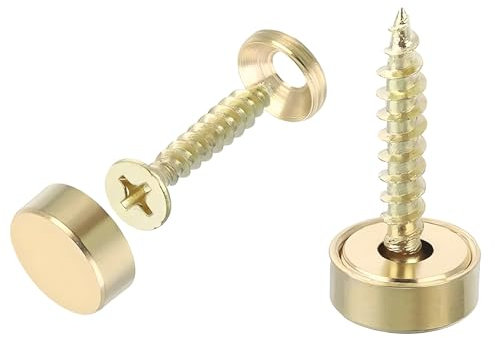 8 Sets Mirror Screws, 12mm Mirror Screws with Chrome Caps & Washers, Brass Decorative Screw for Mirrors, Furniture Fittings, Tables, Wardrobes, Glass, Gold