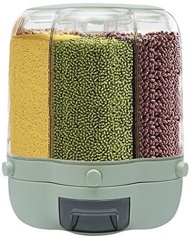 SICHENSH 360° Drehbar Müslispender 6 Gitter Müslispender Küche Trockenfutterspender mit Schubladen-Reisfach Cerealienspender Cornflakes Spender Müslibehälter Küche Reis Drehbarer Reisspender (Größer)