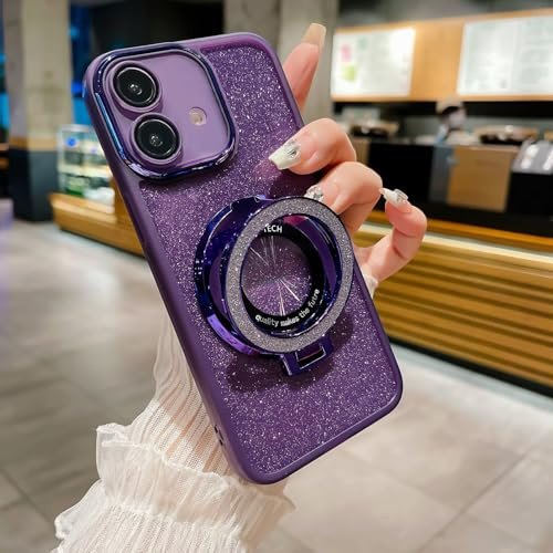 HAONANDE Funda Glitter Magnética para Motorola Moto G84,Carcasa Purpurina Bonita Brillante para Mujeres Niña,Delgada Transparente Antigolpes Protectora Case con Soporte Morado