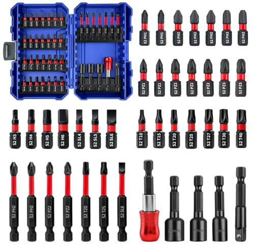 Greywolf Impact Driver Bit Set, 40 Piece 1/4 Impact Driver Bit Set, S2 Magnetic Magnetic S2 Steel Phillips/Slotted/Square/Torx Driver Bits with Retractable Bit Holder and Magnetic Nut Driver