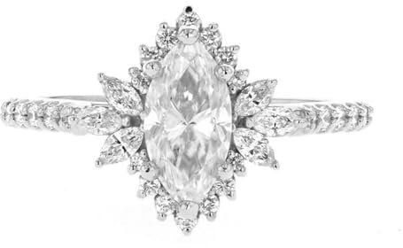 Rikelus Ensemble de bagues de fiançailles en moissanite 2 carats avec centre en or massif 9 K/14 K/18 K taille marquise pour mariage, anniversaire, promesse, demande en Saint-Valentin, pour femmes et
