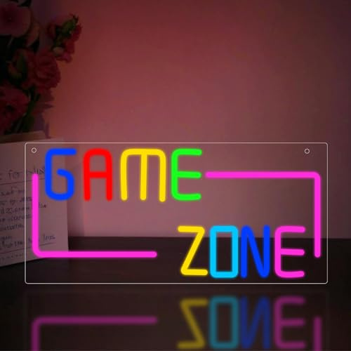 Game Zone Neon Schild, LED Gaming Leuchtreklame für Wand Deko, Dimmbare Game Neonlichter USB Power für Schlafzimmer Wohnzimmer Spielzimmer Bar Pub Club Home Mann Höhle