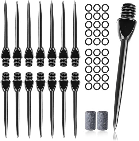 QSHXXROI 15 stycken stålartspetsar metall med 30 gummiringar, ståldartpilspetsar, dartpilar stål metallspetsar för dartpilar konvertering mjuk dart med 2 dartpilar vässare