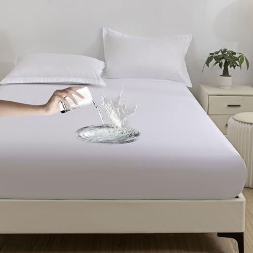 VENIES wasserdichte Matratzenauflage 180 x 200 cm spannbettlaken, Atmungsaktive Matratzenauflage, Inkontinenzauflage Bettlaken für boxspringbett Topper Matratze bis 30cm Weiß
