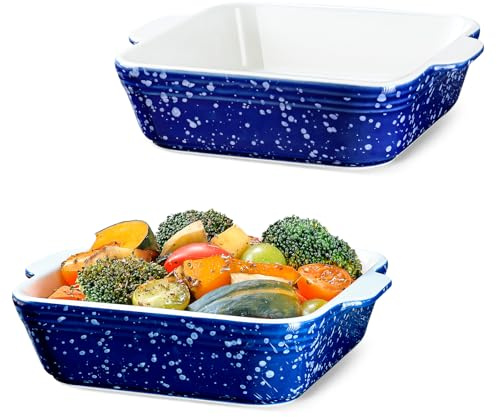 NUTRIUPS Keramik Auflaufform 2er-Set, 15cm eckige Ofenformen für Lasagne & Auflauf, Ofenfest Baking Dish aus Keramik (Blau x 2)