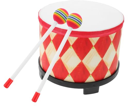 MOLUCKFU Tambour à Main pour Garçon Fille Motif Quadrillé Rouge Instrument de Percussion Musical Éducatif pour Tout-Petits Améliore la Motricité Créativité