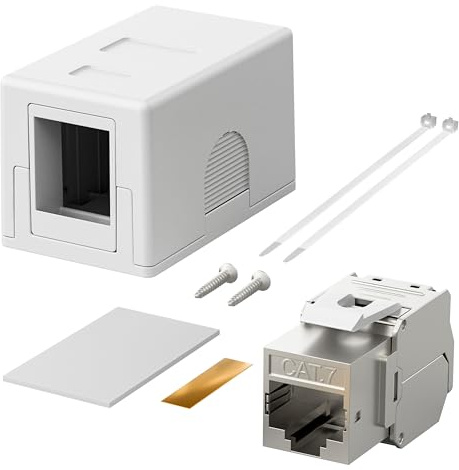 FGB 1-Port Anschlussbox mit RJ45 Modul, Aufputz Netzwerkdose | STP geschirmt, Keystone Modul CAT 7, LAN Dose, 10 Gbit/s 600 MHz