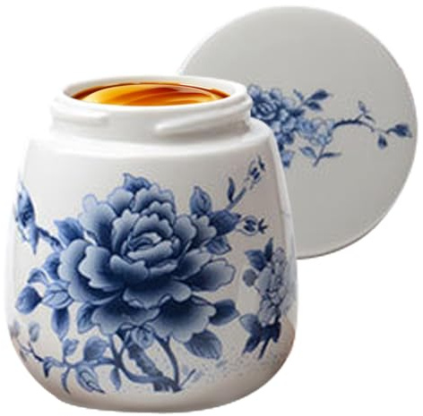 Portauovo in ceramica, stile vintage, 220 ml, con coperchio, per colazione, tè, dessert, stoviglie in porcellana, motivo peonia blu