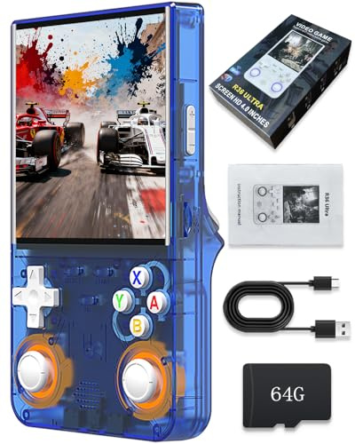 La nuova console di gioco portatile R36 Ultra è dotata di uno schermo IPS da 4 pollici, scheda integrata da 64 GB e 20.000 giochi, supporto per sistemi Linux, Wi-Fi e Bluetooth. (Blu, 64G)