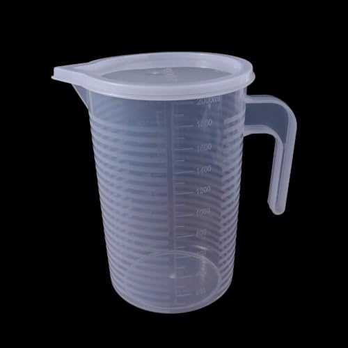 Graduated Beakers with Handle and Lid 250ml-5000ml, Liquid Baking & Cooking Measure Tool, Multi-Size Lab & Kitchen Mixing Cups (1-Piece)(2000ML)