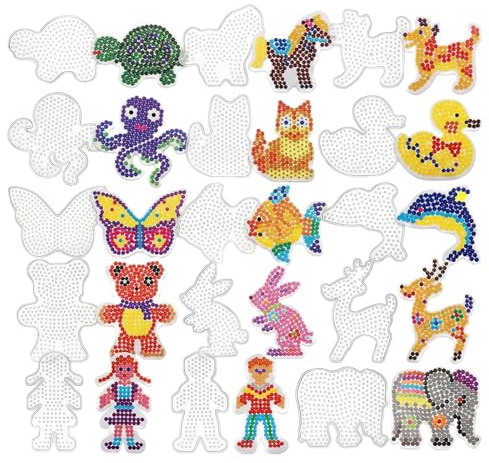 Zcbzbn 15 stycken strykpärlplattor, 5 mm mallar för pärlor för pyssel plug-in-plattor för stickpärlor med strykpapper tillbehör, 15 mönster hantverk för barn, gåva, pojkar, flickor