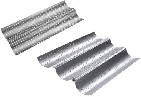 ULTECHNOVO Molde para Hornear Pan Francés y Baguettes 2 Piezas Acero Inoxidable Plateado Antiadherente 3 Ranuras Medianas y 2 Pequeñas, Bandeja para Horno Utensilios de Cocina Doméstica