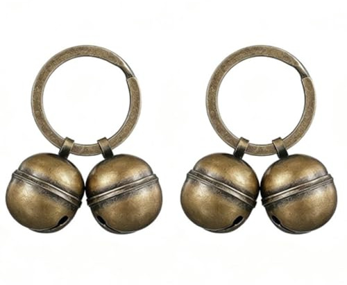 2 Pcs Doppelglocken Hundeglocke Katzenglocke, Glöckchen Basteln Extra Laute Katzen Hundeglocken Retro Haustier Glocken, Messing Halsband Anhänger Hundeglöckchen Katzenglöckchen mit Schlüsselringen