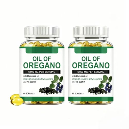 Oreganoolja med svartfröolja, 6000mg, stöd för daglig matsmältning, 60 tal,2PCS