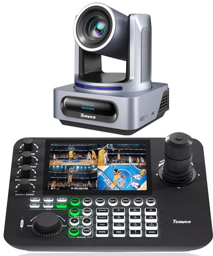 Tenveo PTZ Camera and Controller Bundle - 4K NDI PTZ Camera 20X Optical Zoom AI Tracking SDI/HDMI/USB3.0/LAN(PoE) and 7'' Quad-Screen NDI Joystick Controller Kit for YouTube OBS Live Streaming