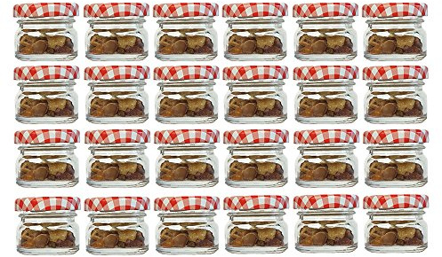 hocz 30er Set Sturzgläser Mini Gläser | Füllmenge 30 ml | Deckelfarbe Rot Kariert | To 43 Rundgläser Marmeladengläser Obstgläser Einweckgläser Honig Gläser Einmachgläser Probiergläser Imker