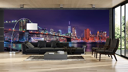Fotomural Vinilo Vista Nocturna Nueva York | Fotomurales | Fotomural pared | Fotomural Decorativo | Vinilo Decorativo | Varias Medidas 200x150cm | Para la decoración de comedores, salones |