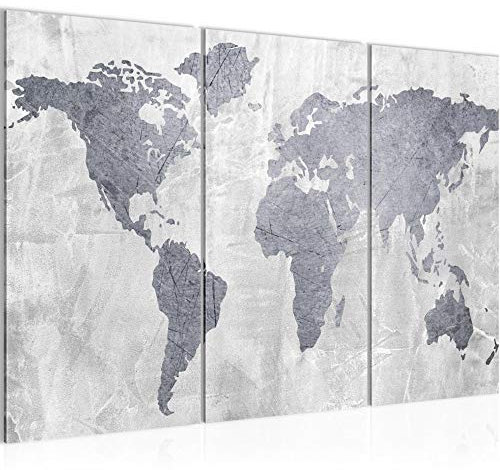 Runa Art Wandbilder Weltkarte Bild XXL Büro Wohnzimmer Grau Landkarte Beton 120 x 80 cm 3 Teilig 104331c