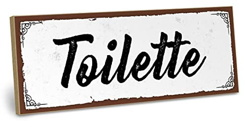 ARTFAVES® Wandbild Holzschild mit Spruch - TOILETTE - Türschild Retro Vintage Deko Bild Geschenk - Bad, Badezimmer, WC, Toilette