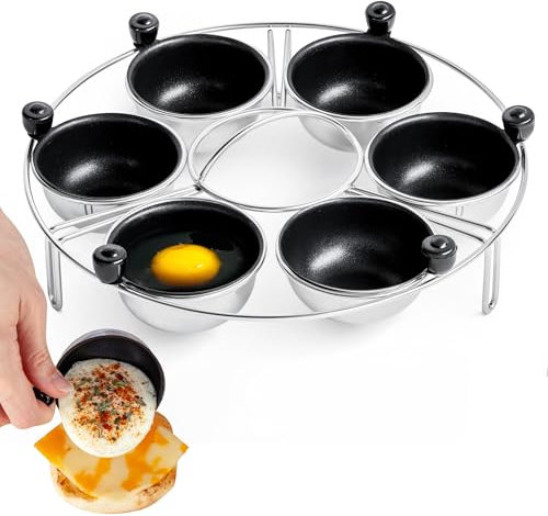 Eggssentials Eier-Pochierer | Edelstahl | 6 pochierte Eier Maker Becher PFOA-frei Antihaft | 22,9 cm Durchmesser Ei Dampfgarer Rack passend für viele Größen Pfannen Pfannen ...