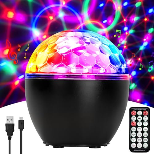 ENONEO Disco Ball Lights with 16 Colour Modes & 3 Music Modes, 360° Sound Activated LED Party Lights, with Remote Control & Timer, Strobe Light for Kids Birthday Home Party Stage DJ Christmas [A+]