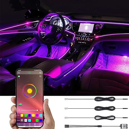 TABEN Neonleuchtleisten für das Auto, 4-teiliges Set, mit 8 Farben, zur Autodekoration, Stimmungslicht, Innenraumbeleuchtung, wasserdicht, DC12V (1 Set)